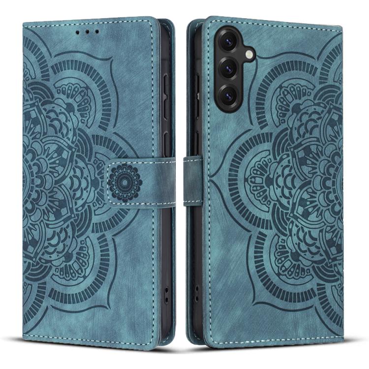 

For Samsung Galaxy S26 5G Mandala Embossed Retro Frosted Leather Phone Case(Blue)