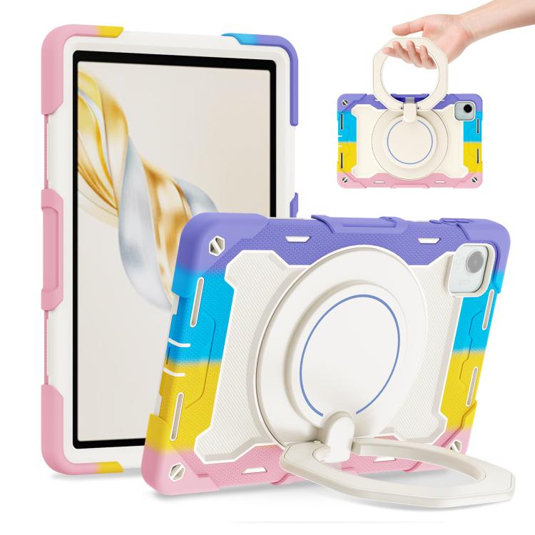 

For Honor Pad X9 Pro Armor Portable Rotating Ring Holder Silicone Tablet Case(Colorful Pink)