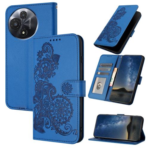 

For TCL 60R 5G Datura Flower Embossed Flip Leather Phone Case(Blue)