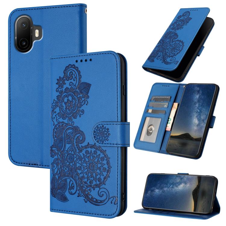 For TCL K70 5G Datura Flower Embossed Flip Leather Phone Case(Blue)