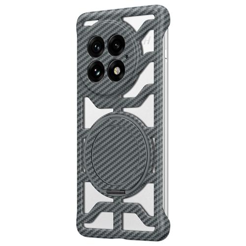 

For OnePlus 13 Hollow Carbon Fiber Rotating Bracket MagSafe Phone Case(Grey)