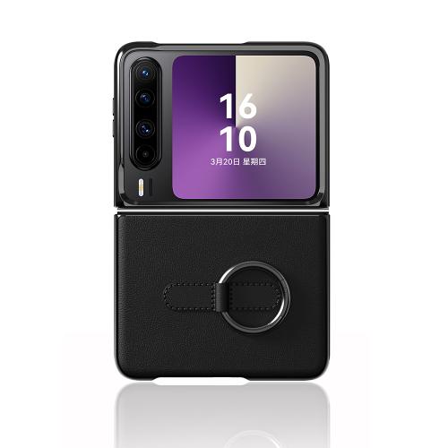 

For Huawei Pura X Electroplated Plain Leather Phone Case with Ring(Black)