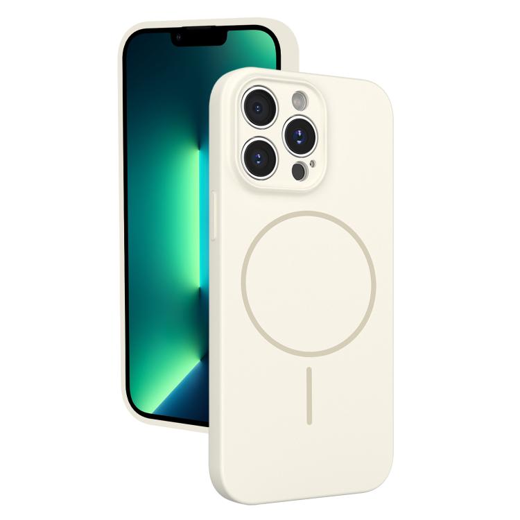 

For iPhone 13 Pro Max Thin Circle MagSafe Fine Hole Liquid Silicone Phone Case(White)