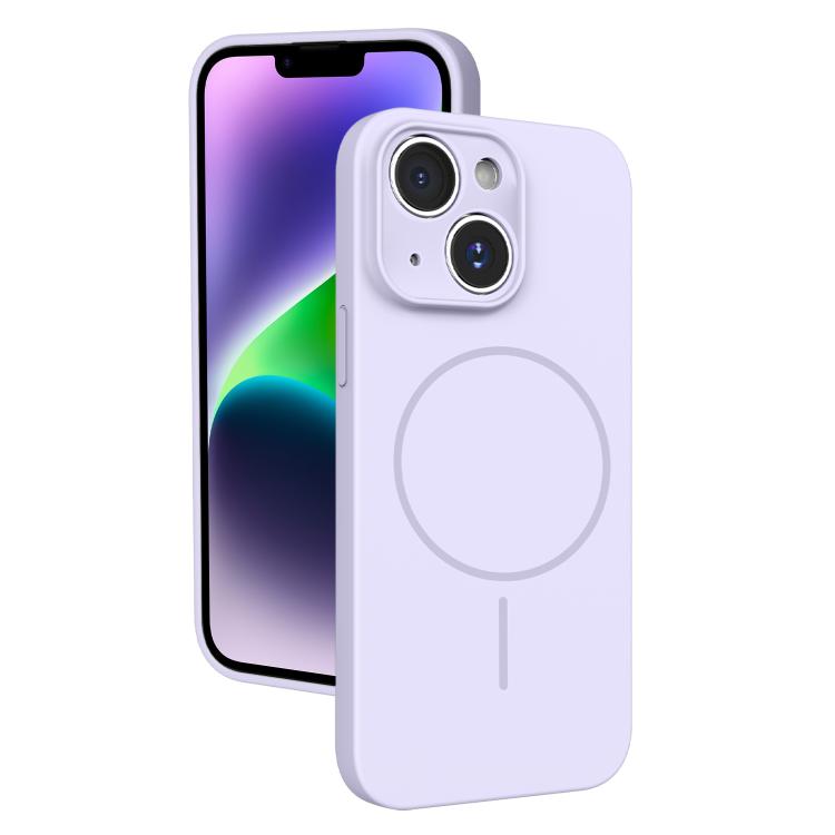

For iPhone 14 Thin Circle MagSafe Fine Hole Liquid Silicone Phone Case(Purple)