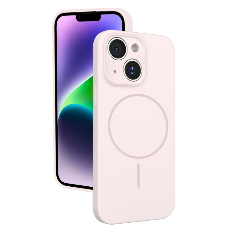 

For iPhone 14 Thin Circle MagSafe Fine Hole Liquid Silicone Phone Case(Pink)