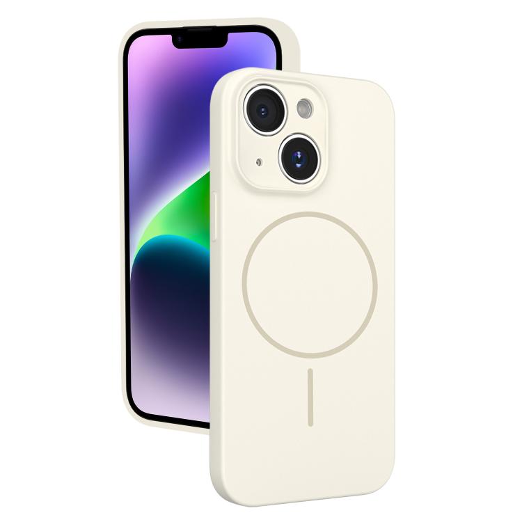 

For iPhone 14 Thin Circle MagSafe Fine Hole Liquid Silicone Phone Case(White)