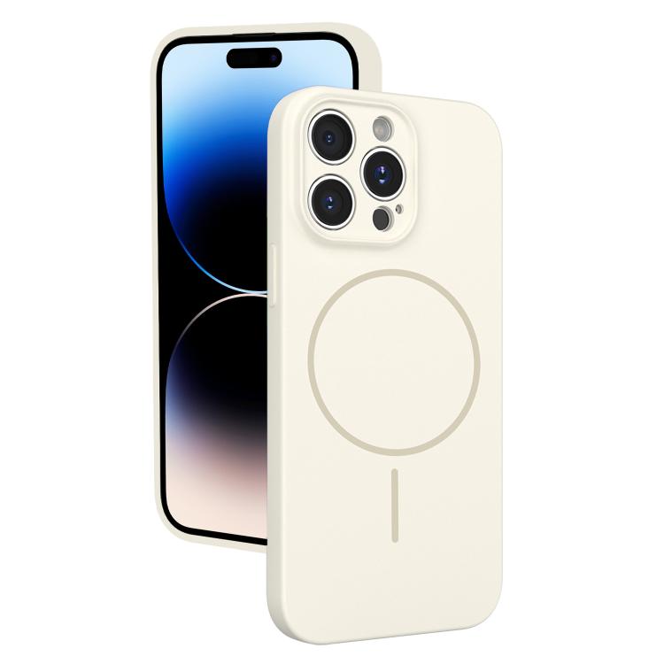 

For iPhone 14 Pro Max Thin Circle MagSafe Fine Hole Liquid Silicone Phone Case(White)