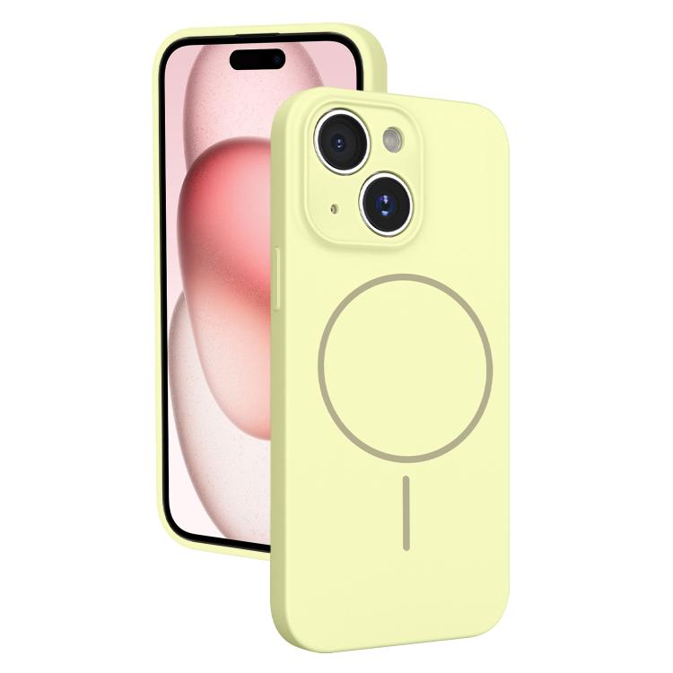 

For iPhone 15 Thin Circle MagSafe Fine Hole Liquid Silicone Phone Case(Yellow)