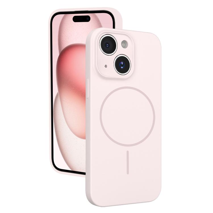 

For iPhone 15 Thin Circle MagSafe Fine Hole Liquid Silicone Phone Case(Pink)