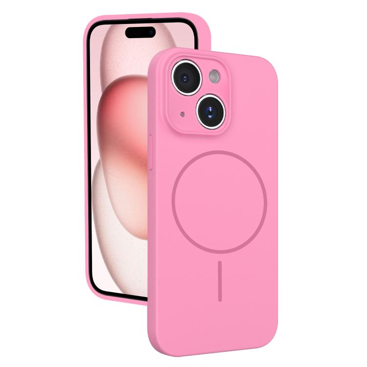 

For iPhone 15 Thin Circle MagSafe Fine Hole Liquid Silicone Phone Case(Rose Pink)