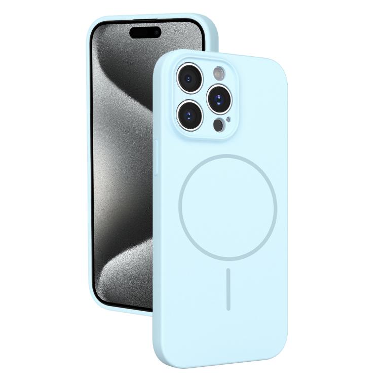

For iPhone 15 Pro Thin Circle MagSafe Fine Hole Liquid Silicone Phone Case(Sierra Blue)