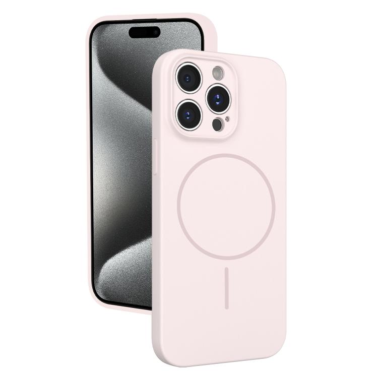 

For iPhone 15 Pro Thin Circle MagSafe Fine Hole Liquid Silicone Phone Case(Pink)
