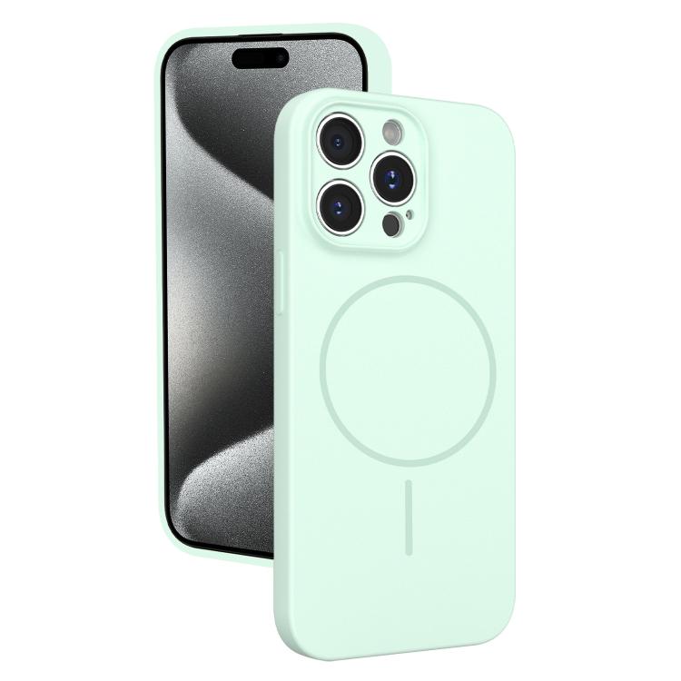 

For iPhone 15 Pro Thin Circle MagSafe Fine Hole Liquid Silicone Phone Case(Mint Green)