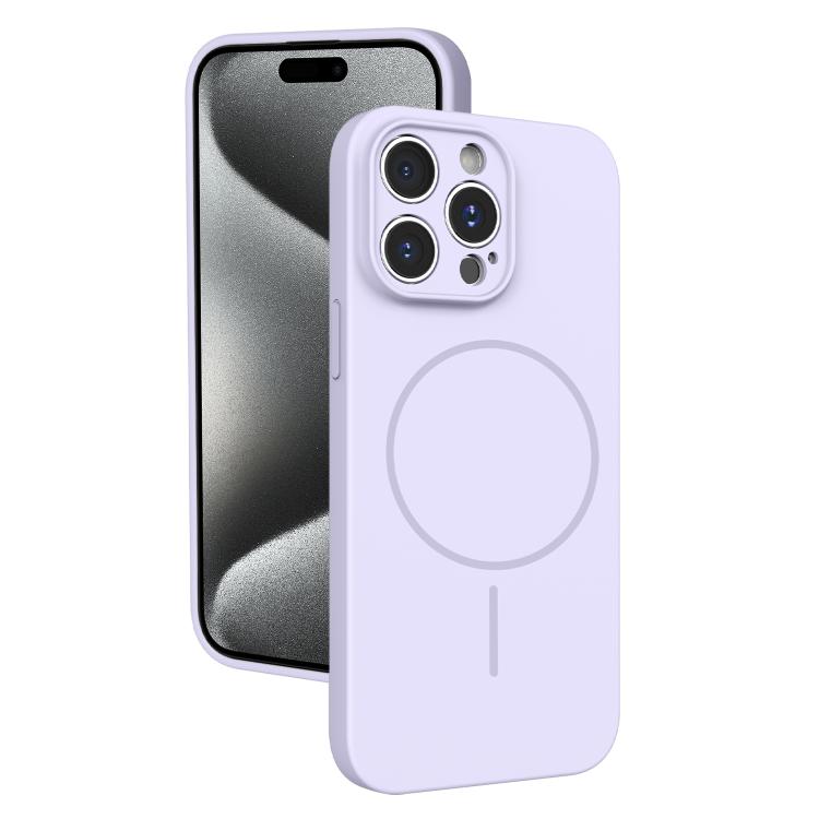 

For iPhone 15 Pro Max Thin Circle MagSafe Fine Hole Liquid Silicone Phone Case(Purple)