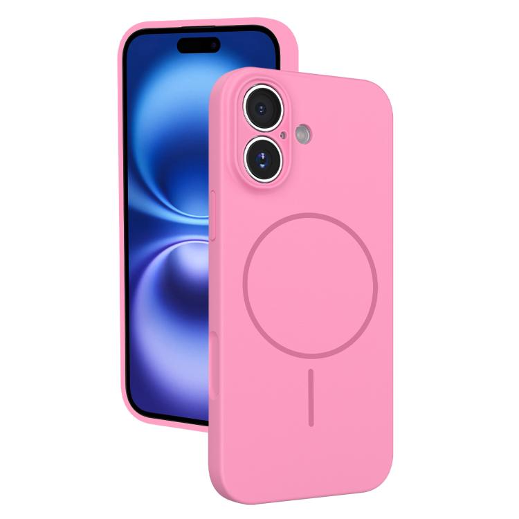 

For iPhone 16 Thin Circle MagSafe Fine Hole Liquid Silicone Phone Case(Rose Pink)