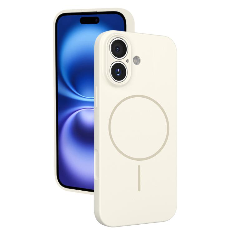 

For iPhone 16 Thin Circle MagSafe Fine Hole Liquid Silicone Phone Case(White)