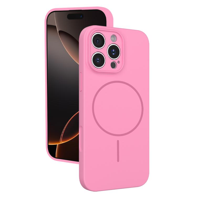 

For iPhone 16 Pro Thin Circle MagSafe Fine Hole Liquid Silicone Phone Case(Rose Pink)