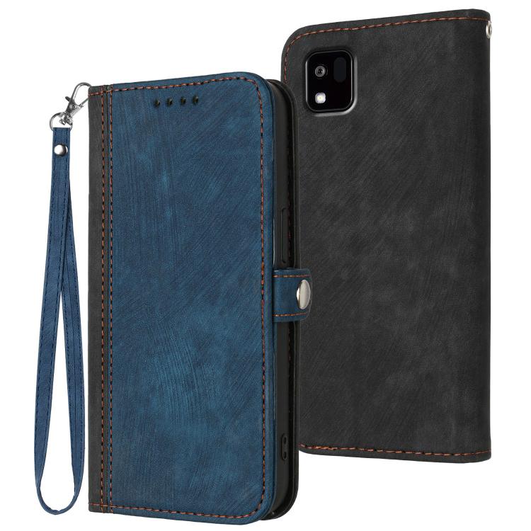 

For Kyocera Kantan Sumaho3 A205KC Side Buckle Double Fold Hand Strap Leather Phone Case(Royal Blue)