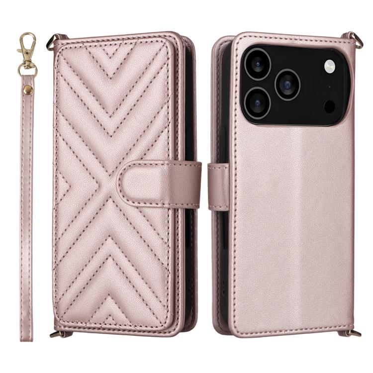 

For iPhone 17 Pro Max Multifunctional 6-Card Slots Leather Phone Case with Wrist Strap(Pink)