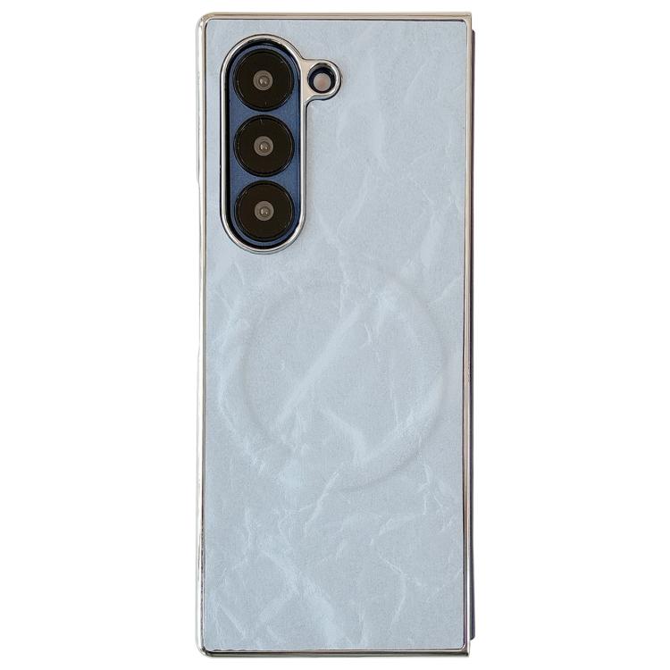 

For Samsung Galaxy Z Fold6 Electroplating PC Snow Bark Texture MagSafe Phone Case(Blue)