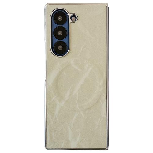 

For Samsung Galaxy Z Fold6 Electroplating PC Snow Bark Texture MagSafe Phone Case(Cyan)
