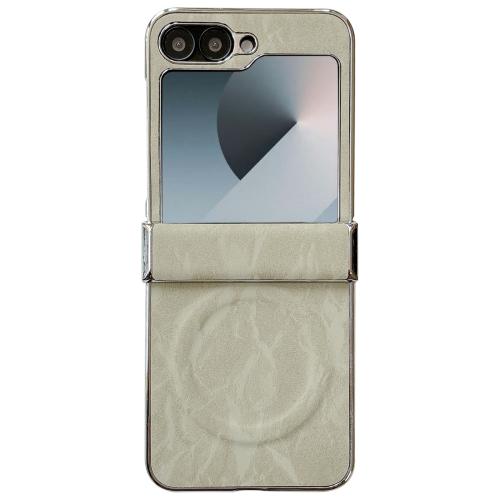 

For Samsung Galaxy Z Flip5 Electroplating PC Snow Bark Texture MagSafe Phone Case(Cyan)