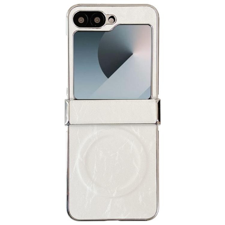 

For Samsung Galaxy Z Flip6 Electroplating PC Snow Bark Texture MagSafe Phone Case(White)