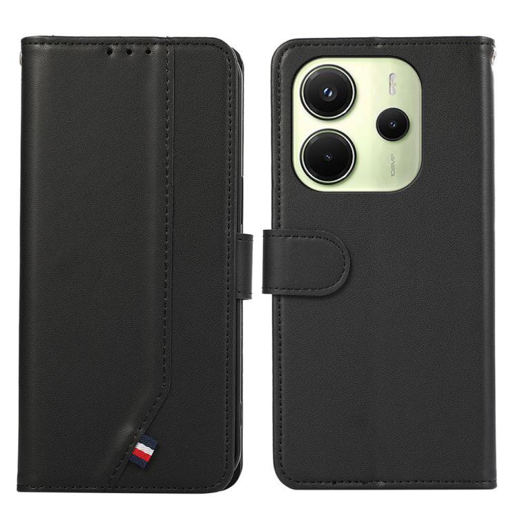 

For Redmi Note 14 4G 164.84mm ABEEL Delicate Texture Splicing RFID Leather Phone Case(Black)