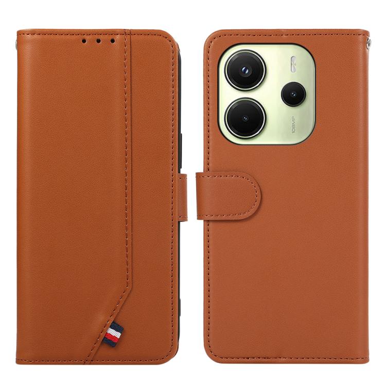 

For Redmi Note 14 4G 164.84mm ABEEL Delicate Texture Splicing RFID Leather Phone Case(Brown)