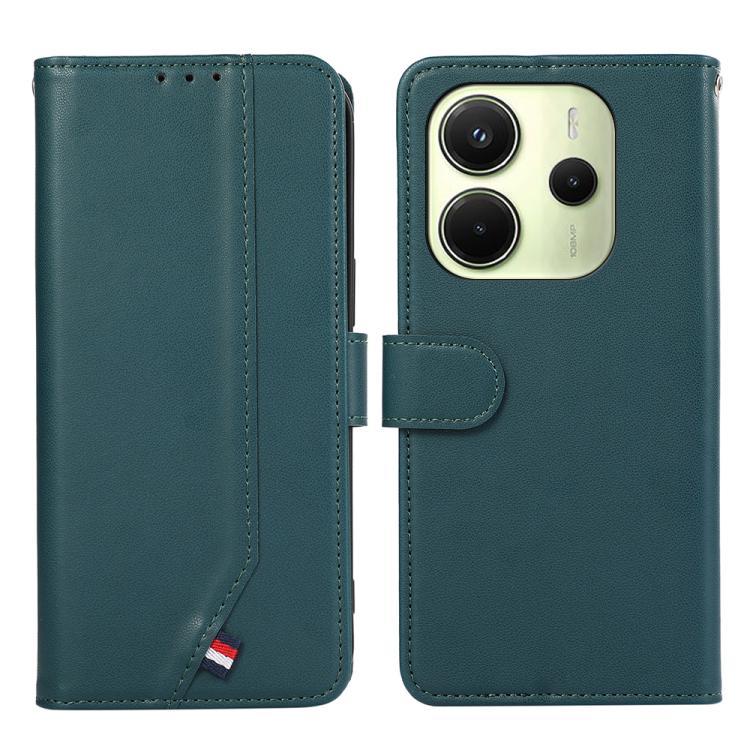 

For Redmi Note 14 4G 164.84mm ABEEL Delicate Texture Splicing RFID Leather Phone Case(Green)