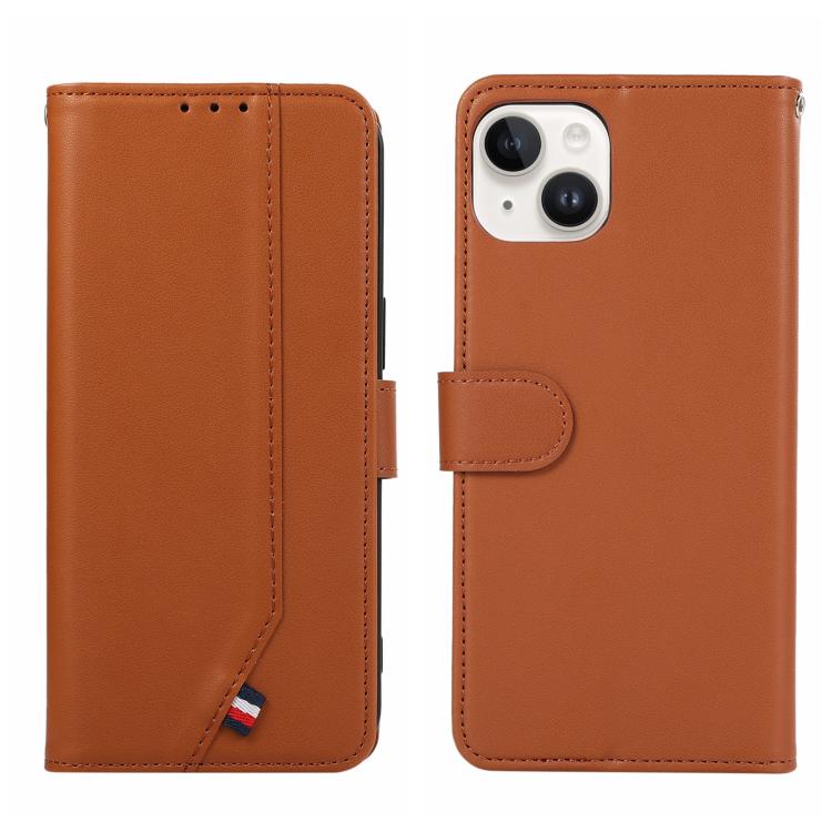 

For iPhone 14 Plus ABEEL Delicate Texture Splicing RFID Leather Phone Case(Brown)