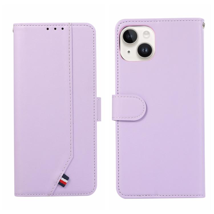 

For iPhone 14 ABEEL Delicate Texture Splicing RFID Leather Phone Case(Purple)