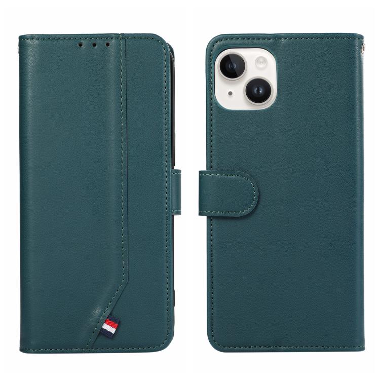 

For iPhone 14 ABEEL Delicate Texture Splicing RFID Leather Phone Case(Green)