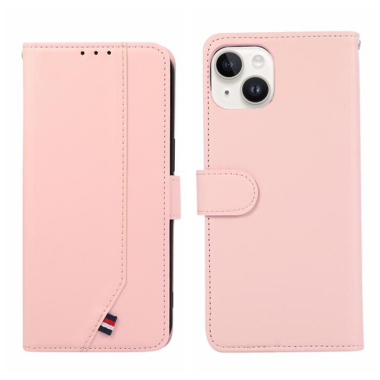 

For iPhone 15 ABEEL Delicate Texture Splicing RFID Leather Phone Case(Pink)