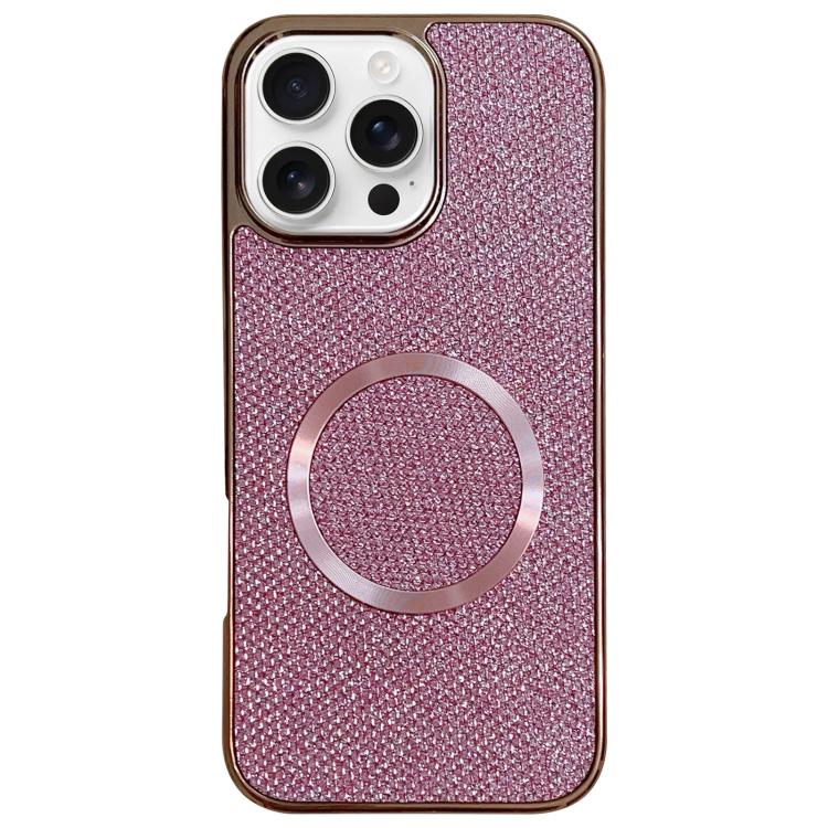 

For iPhone 16 Pro Max Electroplating PC Glitter Grain MagSafe Phone Case(Pink)