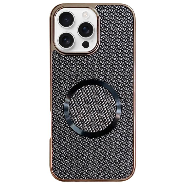 

For iPhone 16 Pro Max Electroplating PC Glitter Grain MagSafe Phone Case(Black)