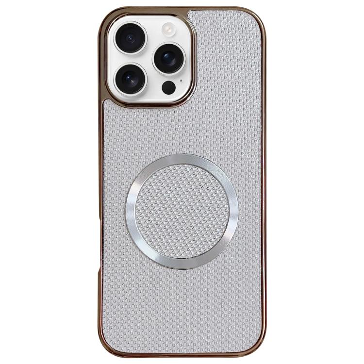 

For iPhone 16 Pro Electroplating PC Glitter Grain MagSafe Phone Case(White)