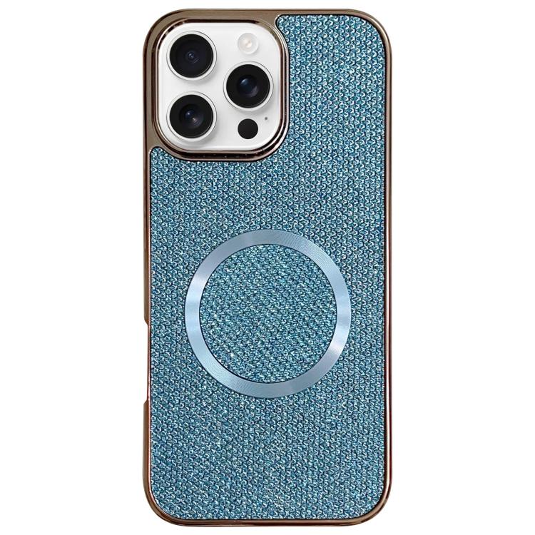 

For iPhone 16 Pro Electroplating PC Glitter Grain MagSafe Phone Case(Blue)