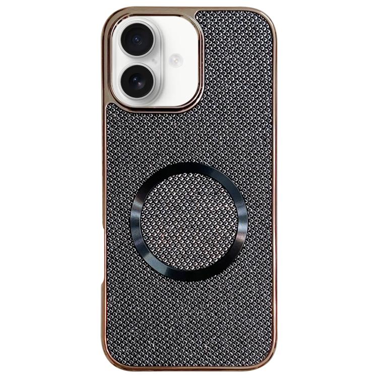 

For iPhone 16 Plus Electroplating PC Glitter Grain MagSafe Phone Case(Black)