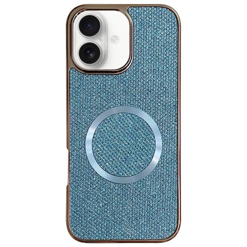 

For iPhone 16 Plus Electroplating PC Glitter Grain MagSafe Phone Case(Blue)
