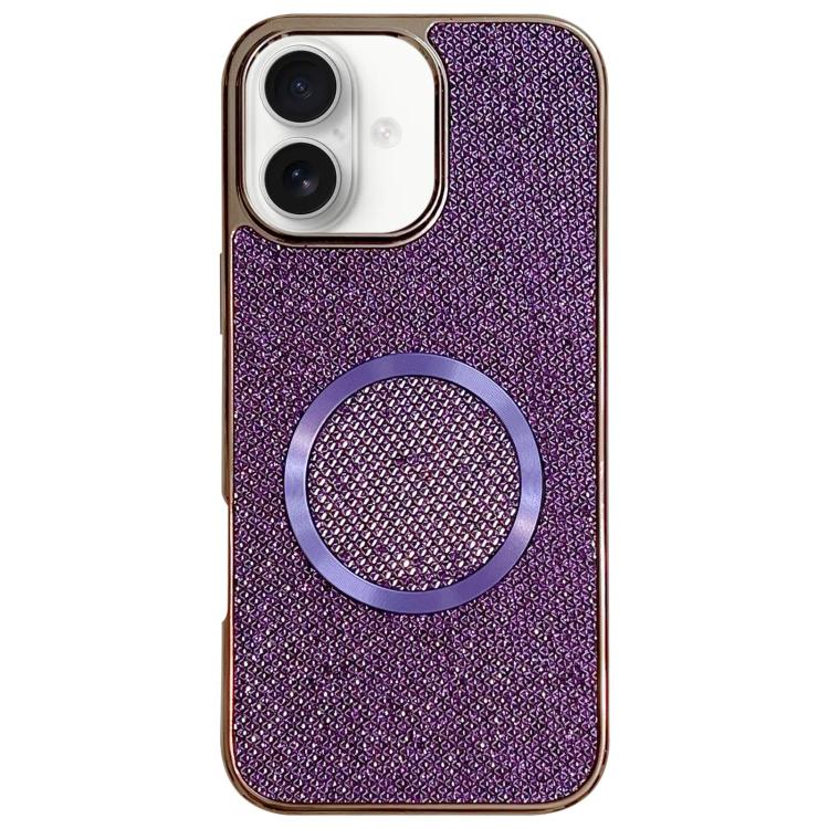 

For iPhone 16 Electroplating PC Glitter Grain MagSafe Phone Case(Purple)