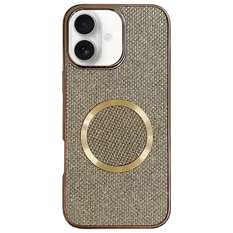 

For iPhone 16 Electroplating PC Glitter Grain MagSafe Phone Case(Gold)
