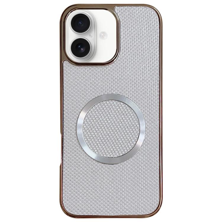 

For iPhone 16 Electroplating PC Glitter Grain MagSafe Phone Case(White)