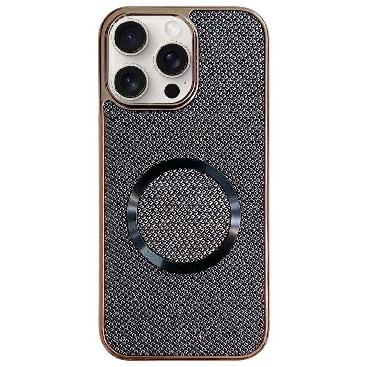 

For iPhone 15 Pro Electroplating PC Glitter Grain MagSafe Phone Case(Black)