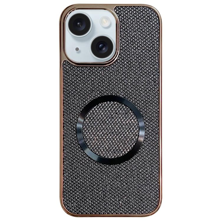 

For iPhone 15 Plus Electroplating PC Glitter Grain MagSafe Phone Case(Black)