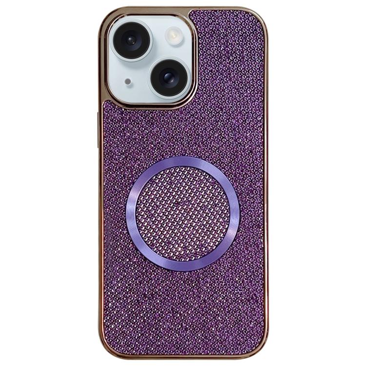 

For iPhone 15 Electroplating PC Glitter Grain MagSafe Phone Case(Purple)