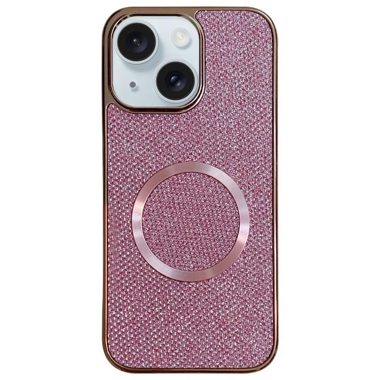 

For iPhone 15 Electroplating PC Glitter Grain MagSafe Phone Case(Pink)