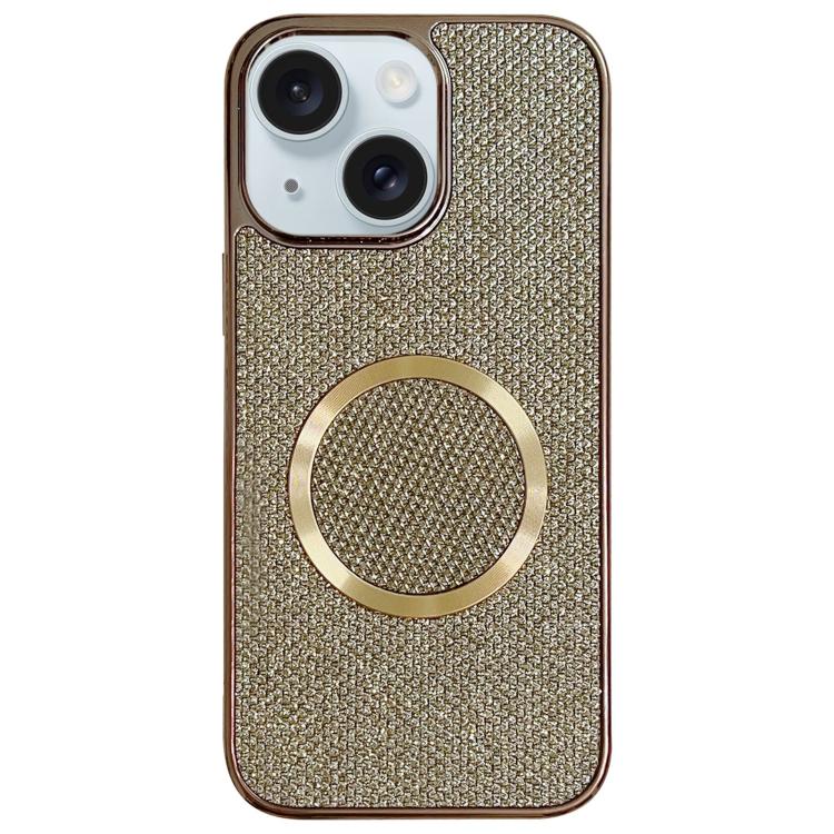 

For iPhone 15 Electroplating PC Glitter Grain MagSafe Phone Case(Gold)