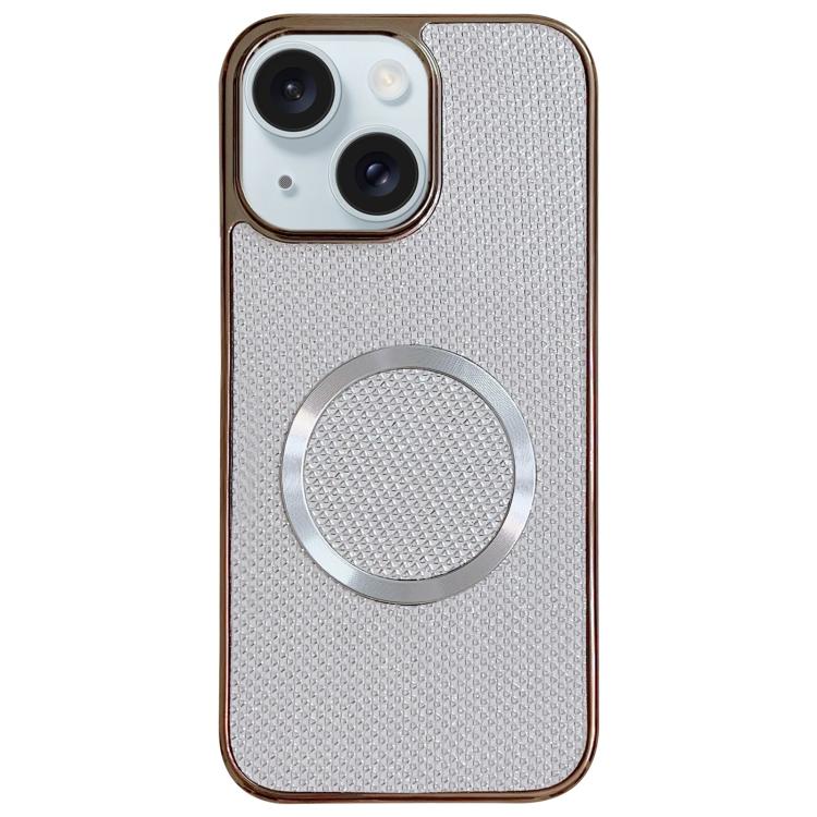 

For iPhone 15 Electroplating PC Glitter Grain MagSafe Phone Case(White)