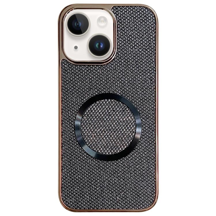 

For iPhone 14 Electroplating PC Glitter Grain MagSafe Phone Case(Black)
